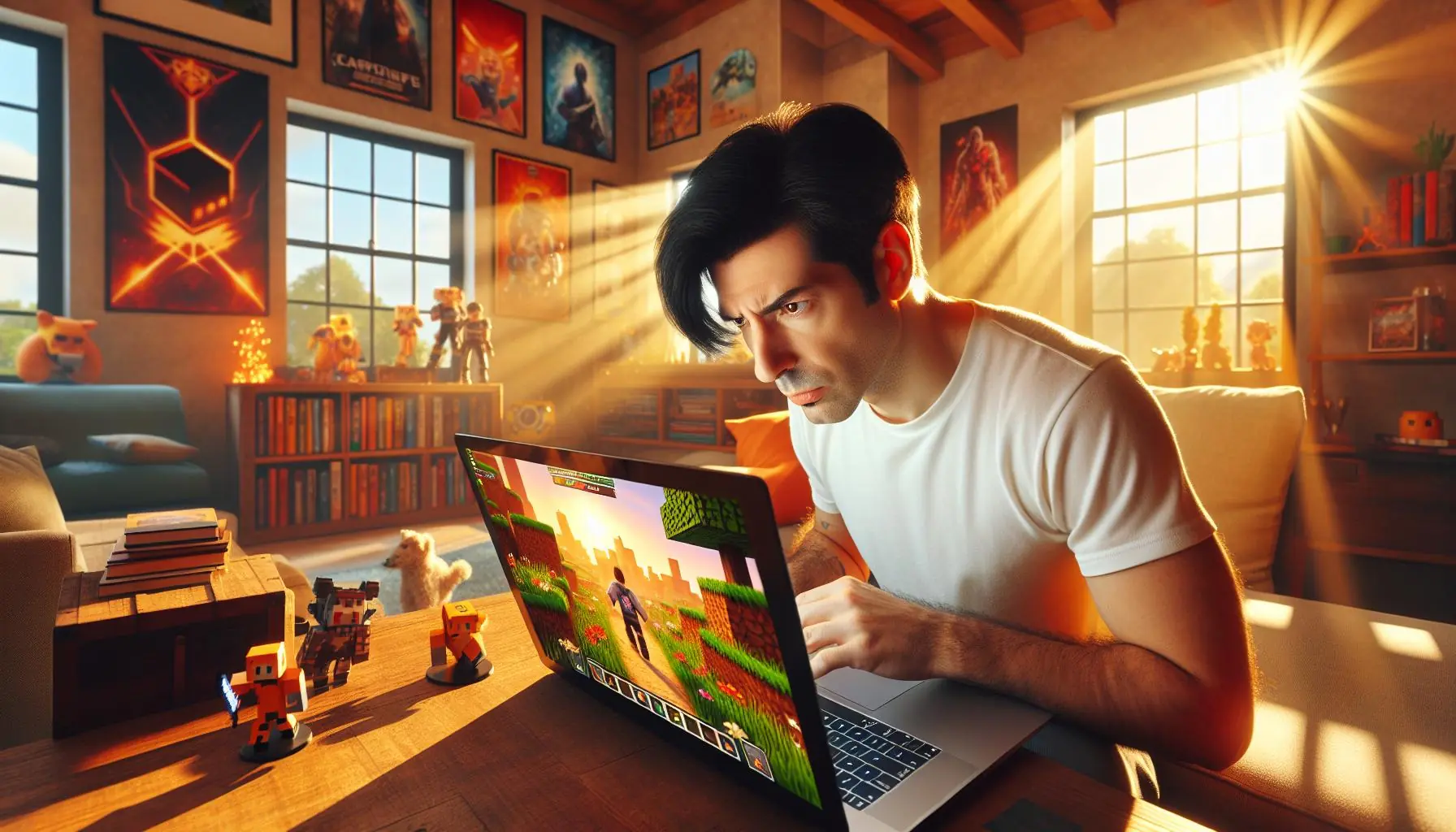 PlayMyWorld com game interface with kids enjoying online gaming on tablet and desktop in a colorful setting.