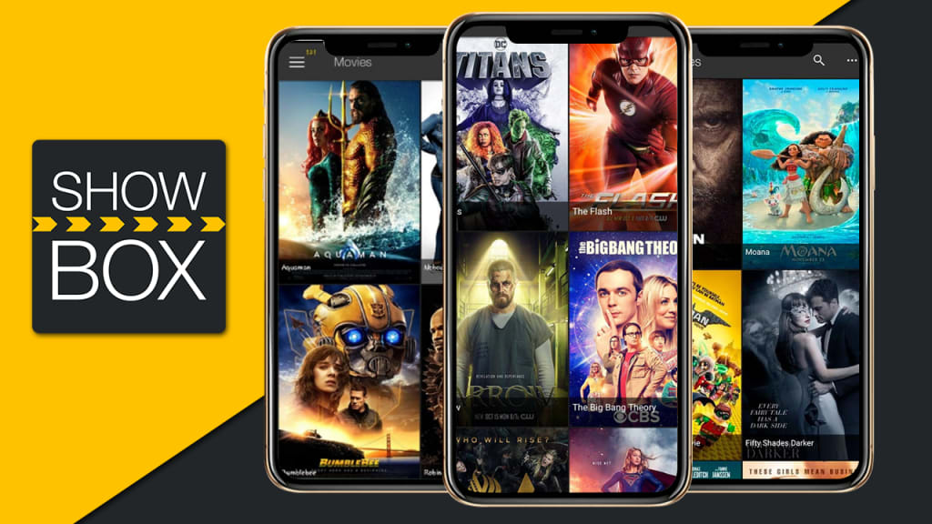 ShowboxMovies app UI with popular movie categories on Android