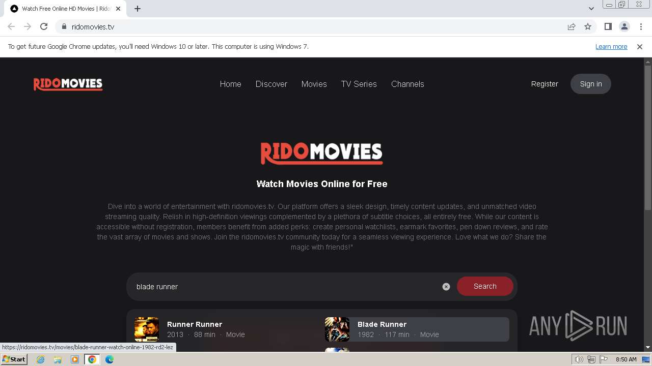rido movies homepage with trending film collection