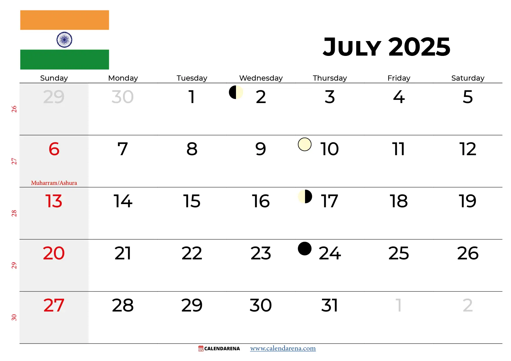 Show Me a Calendar of July