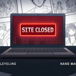 "Reaper Scans website shutdown message with manhwa panels fading in the background – symbolizing the end of a fan-favorite scanlation site."